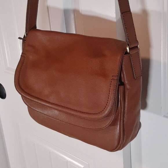 Fossil Peyton Double Flap Crossbody Bag Tan Brown Leather - Picture 6 of 16